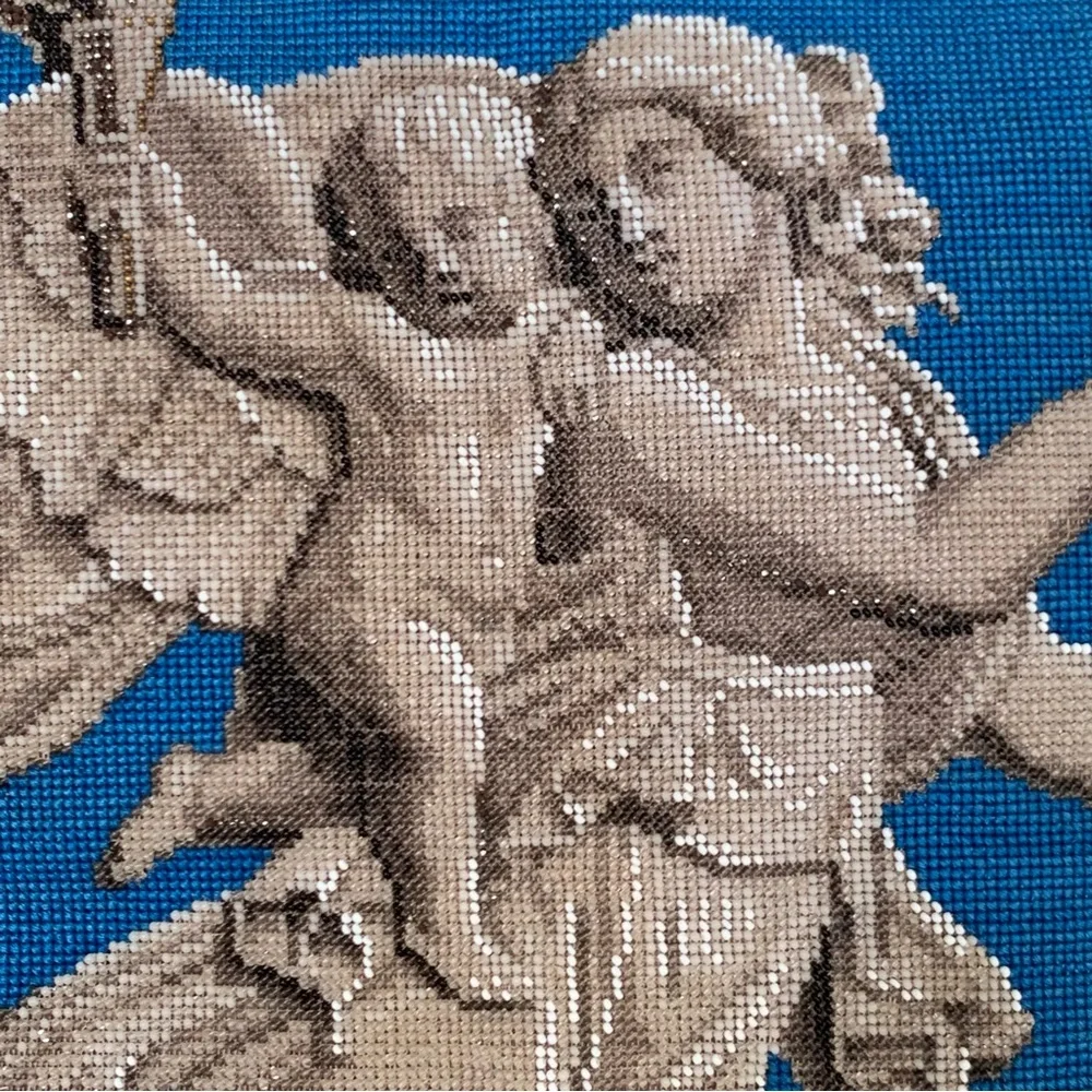 Antique Hand Beaded Angel & Cherub Decorative Throw Pillow
